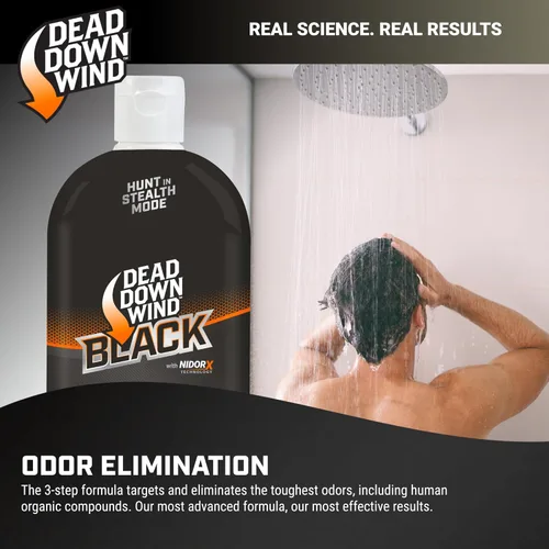 Miniatura 3 de DEAD DOWN WIND BLACK Premium 3 en 1 Gel de baño, champú y acondicionador eliminadores de aroma de caza (16 onzas) – Jabón líquido eliminador