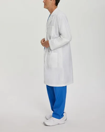 Miniatura 2 de Landau Abrigo de laboratorio para hombre de 41 pulgadas, longitud completa, 3 bolsillos, color blanco, uniforme médico
