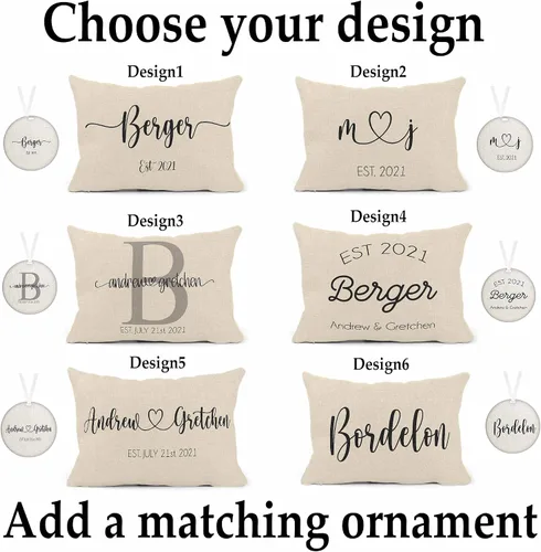Miniatura 4 de Girls Love A Monogram Almohadas de boda para parejas, almohada personalizada única con nombres, regalo de inauguración de la casa (diseño 1)