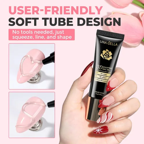 Miniatura 6 de UNA GELLA Arte de uñas en gel 3D, 2 piezas de 15 g de gel de esculpido transparente sin necesidad de limpieza para puntas de uñas, dibujo, moldeado