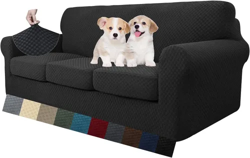 Miniatura 53 de MAXIJIN funda para sofá de 4 piezas, para sofás de 3 plazas, muy elástica, no se desliza, para perros, para mascotas, protector elástico de muebles
