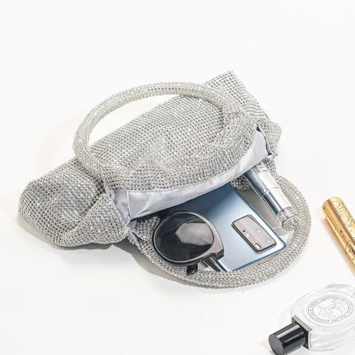Miniatura 5 de Bolsos de noche con diamantes de imitación para mujer, bolso de mano brillante con purpurina y asa superior de cristal para fiesta y boda