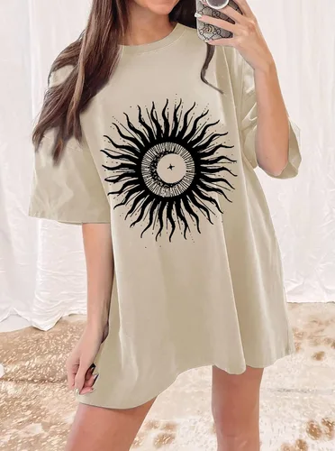 Miniatura 3 de CSDAJIO Camiseta holgada de manga corta para mujer, estilo casual, de gran tamaño, cuello redondo, con estampado de verano