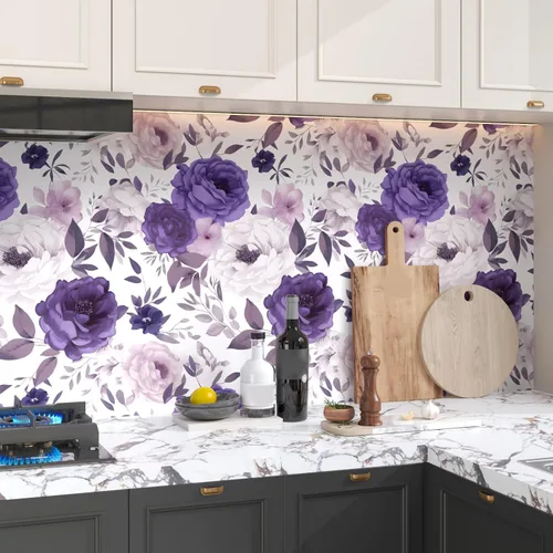 Miniatura 7 de BOKEBEVE Papel de Contacto Floral de Rosas Blancas y Moradas Despegar y Pegar Papel Tapiz Boho Papel de Pared para Encimera de Cocina Gabinete Apto