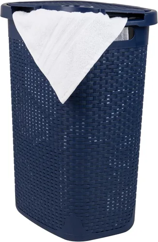 Miniatura 19 de Mind Reader Cesta de lavandería delgada con tapa, cestas de ropa de 60L, diseño de mimbre premium, plástico, paquete de 2, rosa