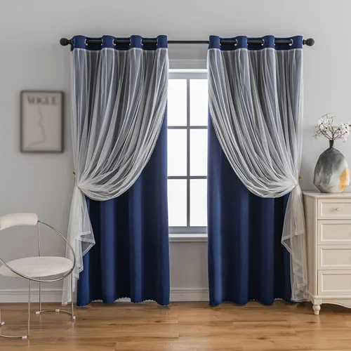 Miniatura 38 de Anytime Cortinas opacas y transparentes para ventana, par de paneles de cortinas lisas con ojales en la parte superior, 35 pulgadas de ancho x 63