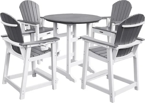 Miniatura 14 de Juego de 5 sillas Adirondack altas de bar para patio, resistentes a la intemperie, HDPE de 35 pulgadas, redondos, taburetes de bar Adirondack, mesa