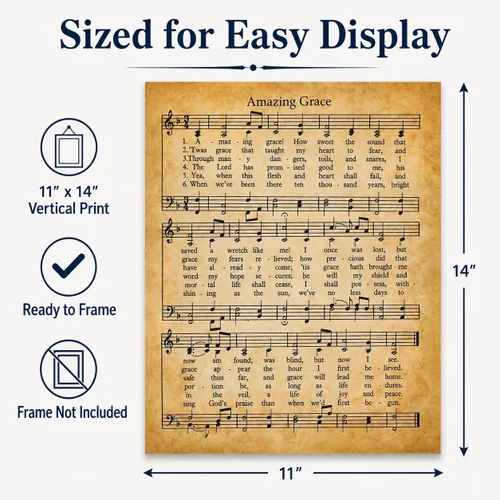 Miniatura 7 de Amazing Grace - Póster artístico para pared, impresión artística sin marco de 11 x 14 pulgadas, gran inspiración, hojas musicales para regalo