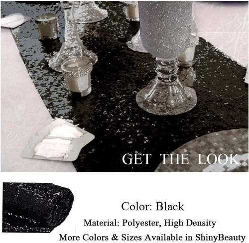 Miniatura 3 de ShinyBeauty Camino de mesa negro de 12" x 108" Camino de mesa de lentejuelas Camino con purpurina para mesa Camino de mesa de otoño Camino de mesa
