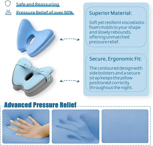 Miniatura 5 de Almohada de rodilla de espuma viscoelástica para dormir de lado, azul con correa ajustable para alineación de cadera y columna vertebral, alivia