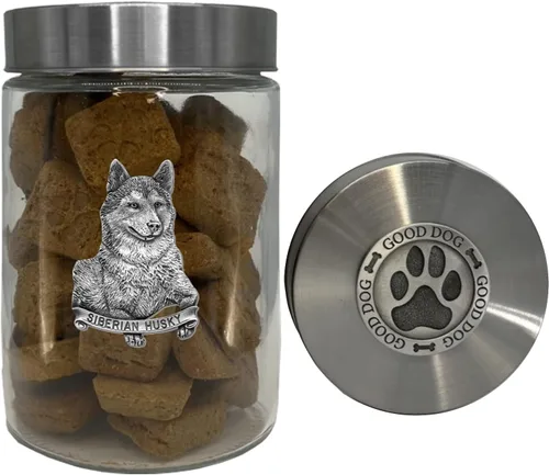 Miniatura 40 de Heritage Pewter Basset Hound Good Dog Treat Jar – Tarro de golosinas de 34 onzas con tapa hermética a rosca Regalo para propietarios de Basset