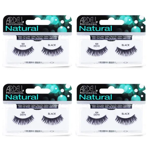 Ardell Pestañas postizas Demi 101 – Negro, volumen completo, tira redondeada pestañas finas para un aspecto natural, paquete de 4