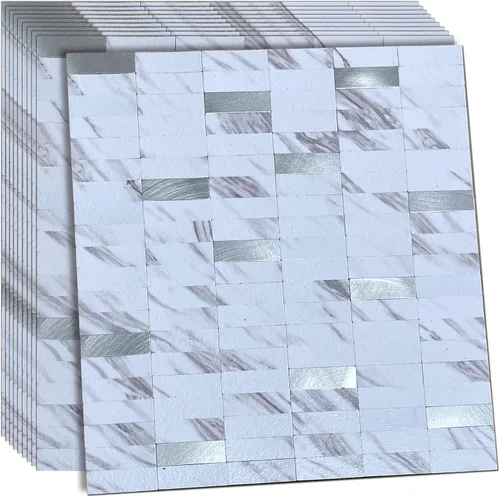 Miniatura 8 de XUANINY Azulejos de Mosaico de Aluminio Autoadhesivos para Despegar y Pegar, Pegatinas de Azulejos de Pared para Salpicadero de Cocina