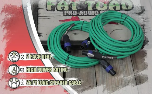 Miniatura 8 de Fat Toad Cables Speakon de 25 pies (Serie Twist-LockPRO), paquete de 2 cables de audio de cable verde de 12 AWG con conectores para cabina de DJ