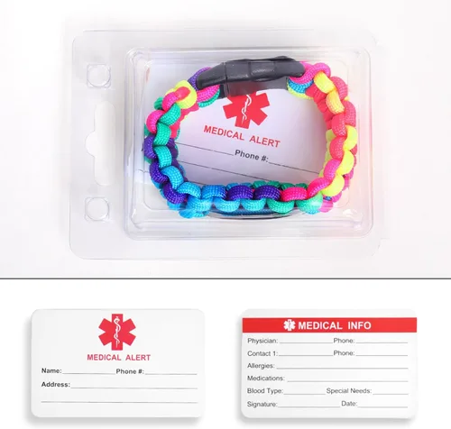 Miniatura 6 de Pulsera de alerta médica Paracord para hombres y mujeres Pulsera de identificación médica de acero inoxidable con hebillas de liberación lateral
