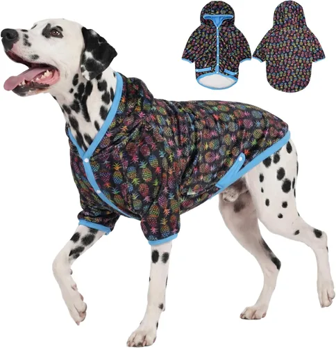 LovinPet Sudadera con capucha para mascotas para perros grandes, tela de franela ligera y cálida con estampado negro de Pinapple Paradise, suéter