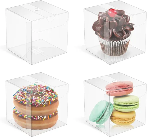 Miniatura 8 de XINHPKGG 50 cajas de regalo transparentes de 2 x 2 x 2 pulgadas, cajas transparentes para tartas con agujero superior, caja de macarrón, caja