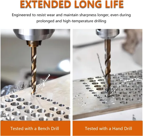 Miniatura 7 de Paquete de 5 brocas helicoidales de 1/2 pulgada para acero inoxidable, acero cobalto M35, longitud de trabajo, flauta de doble torsión, punta