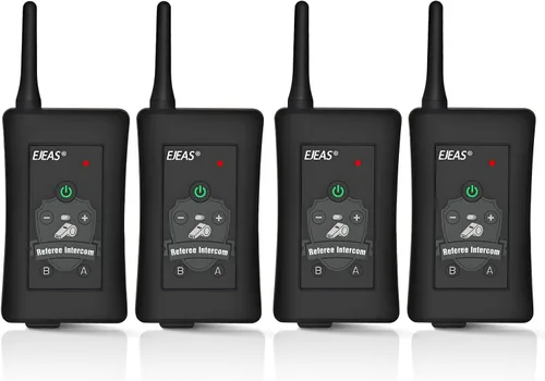 EJEAS FBIM - 4 juegos de intercomunicador Bluetooth de árbitro de fútbol profesional, 850 mAh, dúplex completo 4,921.3 ft, inalámbrico Bluetooth con