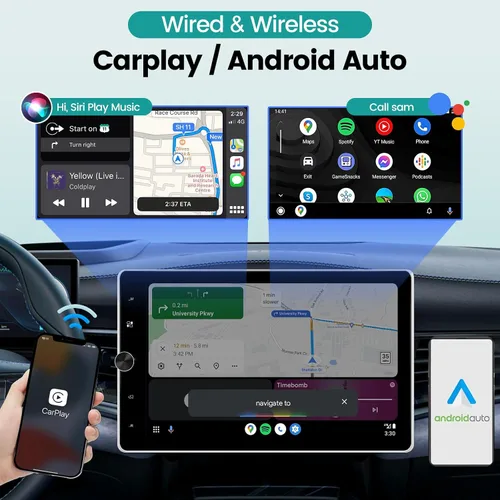 Miniatura 3 de 2G+64G Solo DIN Android Car Stereo 10.4 pulgadas Rotatorio Vertical Pantalla Táctil Radio con Carplay Inalámbrico y Android Auto/EQ