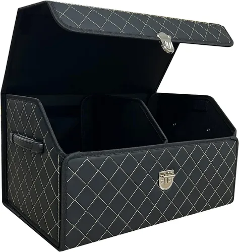 Miniatura 15 de Organizador de maletero Wuatow para coche, organizador de maletero para SUV y sedán, con tapa, multifuncional, caja de almacenamiento de carga Negro