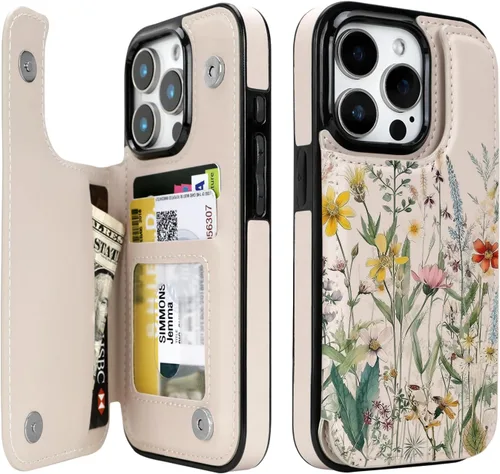 Miniatura 57 de uCOLOR Funda compatible con iPhone 15 de 6.1 pulgadas con ranura para tarjetero, función atril, doble cierre magnético y bloqueo RFID, funda de 6.1
