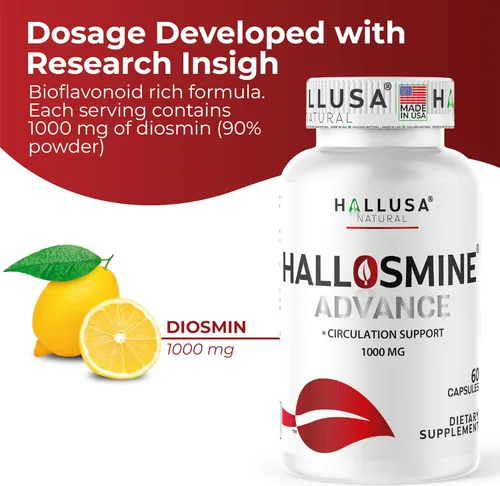 Miniatura 3 de Hallosmine Advance Diosmin 1000 mg + crema gratis para venas, soporte para la circulación, venas, piernas pesadas y venas varicosas – Castaño