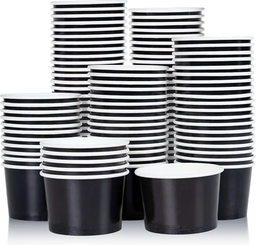 MATICAN Vasos de papel para helado, paquete de 100 cuencos desechables de postre de 9 onzas para bebidas calientes y frías, 9 onzas, color negro