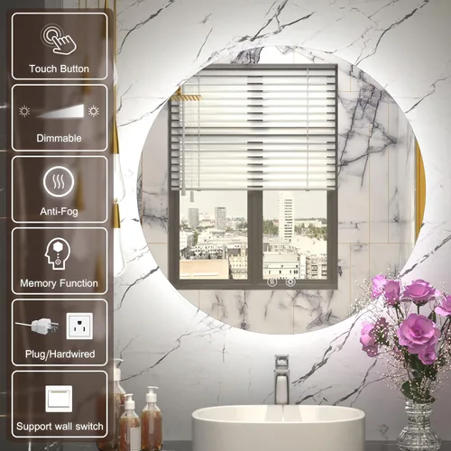 Miniatura 7 de Espejo LED para baño de 24 pulgadas, 3 temperaturas de color (3000K/4500K/6000K), retroiluminación regulable, antivaho, vidrio HD de 5MM, CRI 90+