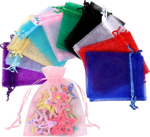 Partyeah 50 bolsas de organza de 3 x 4 pulgadas, pequeñas bolsas de malla para joyas, bolsas de regalo de organza para dulces de boda (10 colores)