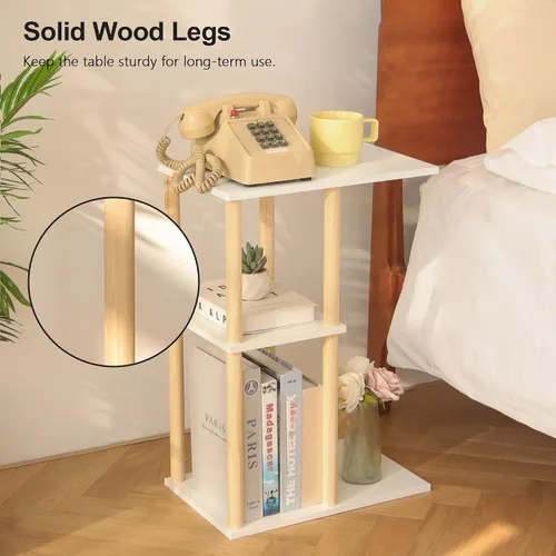 Miniatura 7 de AWASEN Mesa auxiliar en forma de C, mesa auxiliar pequeña para sofá, mesa de sofá de madera de 3 niveles mesa de café para sala de estar, espacio C