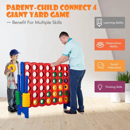Miniatura 4 de HONEY JOY Juego gigante gigante de 4 a punta, juegos gigantes para patio al aire libre para la familia, 42 anillos jumbo y deslizador de liberación