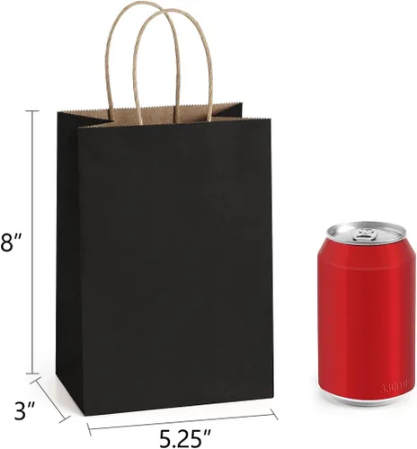 Miniatura 2 de BagDream Bolsas de regalo, 100 bolsas de regalo pequeñas de papel kraft de 5.25 x 3 x 8 pulgadas con asas a granel, bolsas de papel negro