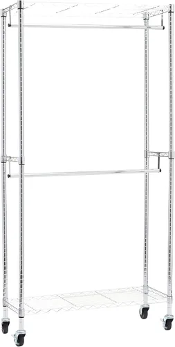 Miniatura 8 de Amazon Basics Perchero ajustable con doble barra, organizador de ropa colgante con ruedas, resistente, 36 x 14 x 72 pulgadas, negro