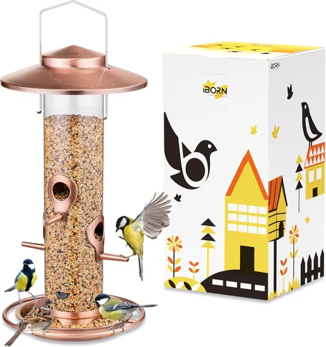 Miniatura 14 de iBorn Comedero de pájaros de metal a prueba de ardillas para pájaros para colgar en exteriores para cardenal exterior, capacidad para semillas de 3