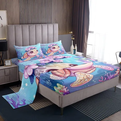 Miniatura 22 de Erosebridal Juego de sábanas de ballena náutica, tamaño individual, juego de ropa de cama vintage azul con ondas oceánicas para niños y niñas