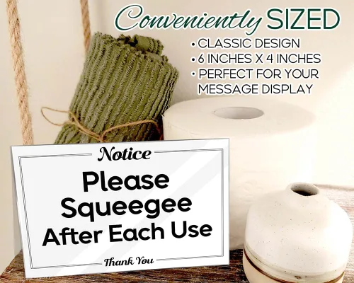 Miniatura 3 de Letreros de baño Essentials for Hosts – Letrero acrílico de 4 x 6 pulgadas con cinta de montaje – Please Squeegee After Each Use Bathroom Sign