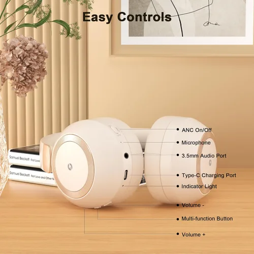 Miniatura 5 de Audífonos con cancelación activa de ruido, 100 horas de reproducción, auriculares Bluetooth inalámbricos, auriculares Bluetooth con micrófono