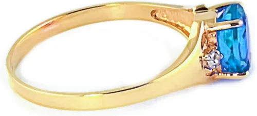 Miniatura 3 de Galaxy Gold GG Anillo de oro amarillo de 18 quilates con diamantes naturales y topacio azul