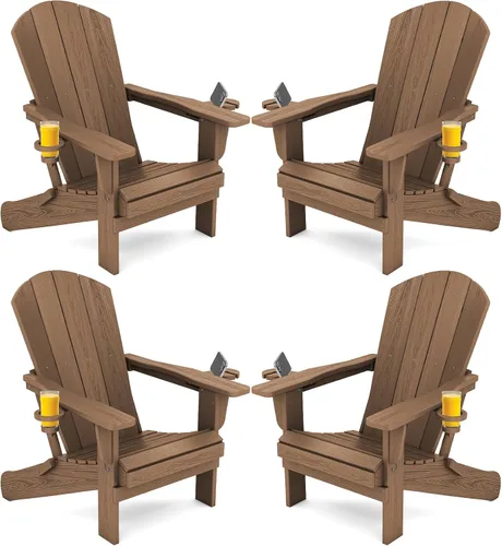 Miniatura 36 de SERWALL Silla Adirondack con portavasos – Juego de 2 sillas Adirondack compuestas para exteriores de polietileno de alta densidad para todo