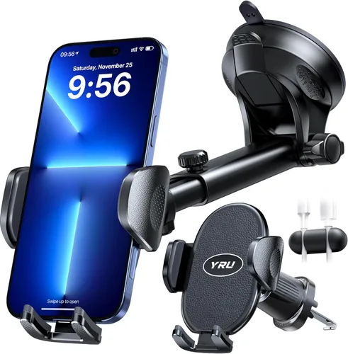 Miniatura 8 de YRU Soporte universal mejorado para teléfono para automóvil, giratorio en 360°, fuerte succión, soporte de ventilación para iPhone 17 16 Pro Max