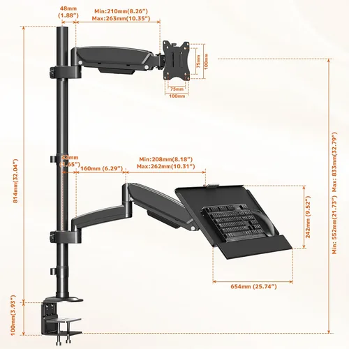 Miniatura 7 de PUTORSEN Soporte de escritorio para monitor de pie sentado para pantallas de 17 a 32 pulgadas, brazo articulado de movimiento completo ajustable