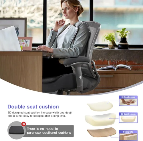 Miniatura 4 de Silla de redacción de malla para computadora, taburete de escritorio de pie con almohada de apoyo lumbar, reposabrazos ajustable en altura y anillo