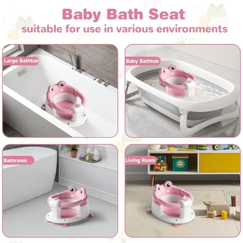 Miniatura 4 de Asiento de Baño para Bebés de 6 Meses y Más Asientos de Baño Antideslizantes para Niños Pequeños para Sentarse Silla de Bañera para Bebés con Rosa