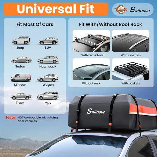 Miniatura 5 de Sailnovo Portaequipajes para techo de automóvil de 15 pies cúbicos, bolsa de techo de PVC 1000D impermeable con alfombrilla antideslizante, bloqueo