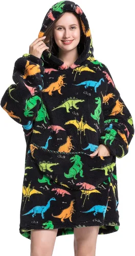 Miniatura 8 de Manta con capucha, sudadera de gran tamaño para adultos, mujeres y hombres, hecha de franela muy suave y cálida, con bolsillo y mangas