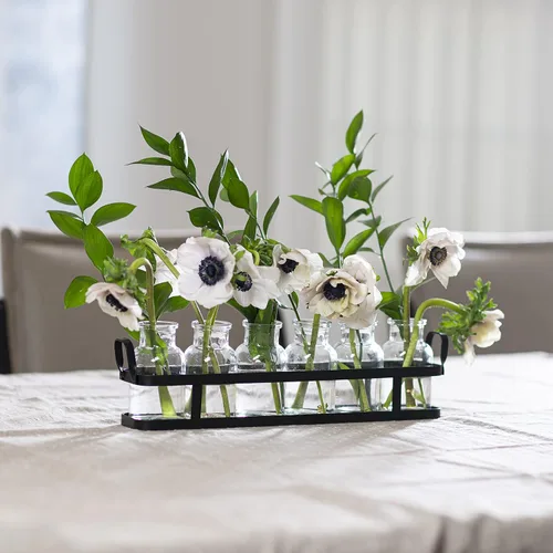 Miniatura 2 de Florero de cristal de 6 piezas con soporte de metal, el mejor juego de jarrones para decoración del hogar y la mesa, decoración de boda, cocina