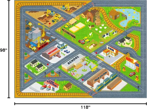 Miniatura 3 de KC Cubs Alfombra de Calle de Carretera de Construcción de Granja Country de 8x10 pies - Alfombra Educativa Tapete de Juego para Niños, Guardería