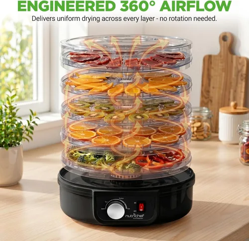 Miniatura 3 de NutriChef Deshidratador eléctrico de alimentos para encimera, conservador profesional de alimentos de varios niveles, deshidrata pescado, carnes