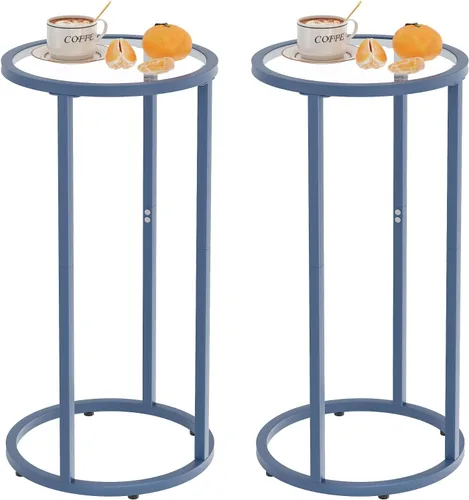 Miniatura 13 de Mesa auxiliar redonda, mesa C de cristal, mesa auxiliar para sofá, mesa de aperitivos de vidrio templado con marco de metal, mesa de noche